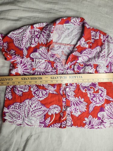 Anthropologie Womens Calligraphie Red Purple Floral Linen Pajama Set Shirt Pants - Picture 6 of 10