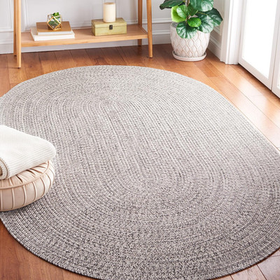 Handmade 6' x 9' Reversible Outdoor Braided Rug - Grey & Ivory, Easy Clean