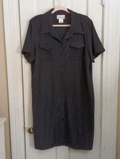 Susan Graver Button Front Dress Sz 1X Black Officesiren Corpcore Knee Length E6