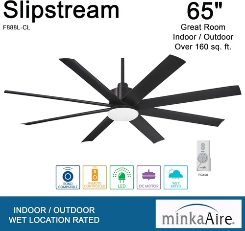 F888L-CL Slipstream 65" Outdoor Ceiling Fan with LED Light in Coal Finish - Picture 4 of 9