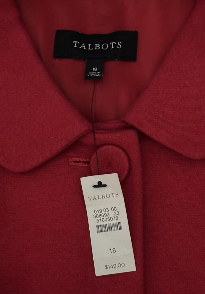 NWT Talbots Women’s Size 18 Red Ponte Cotton Blend Lined Three Button Blazer - Image 3 of 4