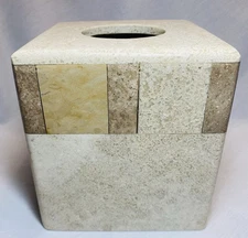 WATERSTONE Marble Ivory Travertine Tissue Box Cover  6” Square Boutique