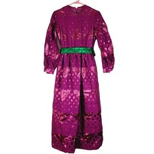 Vintage Oscar de la Renta purple shimmer polka dot green belt dress size 6