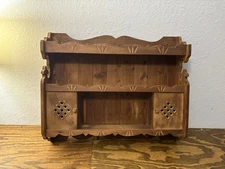 Vtg Rustic Country Folk Art  Carved Wood Curio Cabinet Wall Shelf Spice Rack