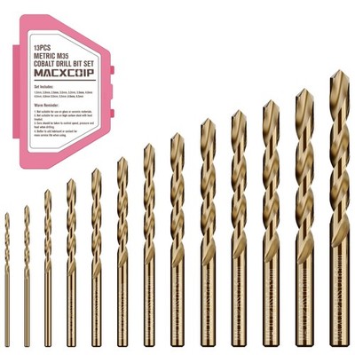 13 Pcs Metric M35 Cobalt Drill Bit Set 1.5mm-6.5mm HSS Metal Bits Kit Repair