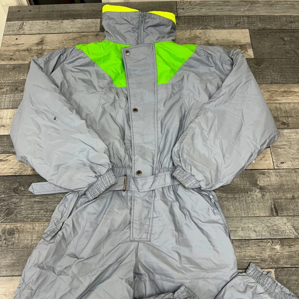 Vintage Ski Suit One Piece 90s Snow Apres Retro Grey Neon Mens Medium EU50 - Image 3 of 4