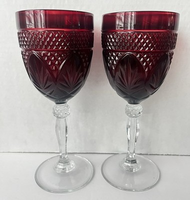 Set Of 2 Luminarc Crystal D Arques Ruby Red Wine/Water Goblet