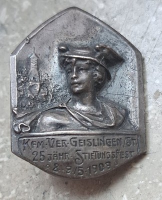 Antique German Badge 1909 Geislingen Kaufmännischer Verein 25th Anniversary Pin