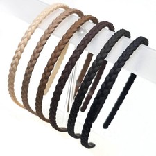 Thin Braided Plastic Headbands, Black Brown Beige Ivory, 6 Pack with Inner Te...