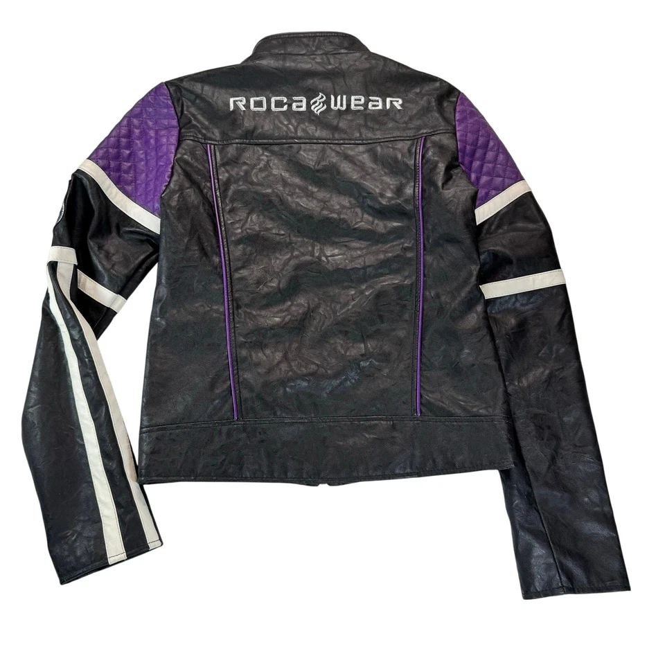 Chaqueta De Colección Rocawear Moto Negra Púrpura Parche Acolchado Mujer S XS/S Y2K Ropa de Calle Foto 2 de 4