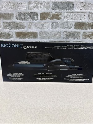 BIO IONIC GRAPHENE MX 1.25'' Long Barrel Curling Iron + Detangling Paddle Brush