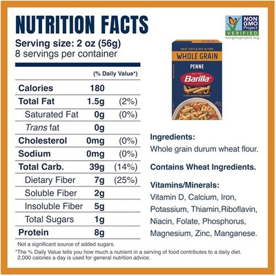 Whole Grain Penne Pasta, Pack of 12 - Non-GMO, High Fiber