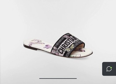 Christian Dior Dway Slide Embroidered Cotton and White & Prpl Butterfly Motif 37