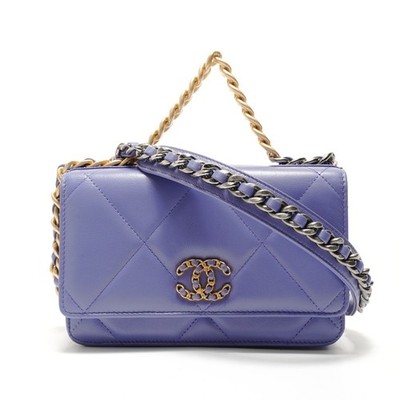 Authentic CHANEL 19 Matelassé 2-way Chain Wallet Shoulder Bag  purple  WS29080