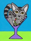 Gray Tabby Domestic Shorthair Dsh Cat Martini Glass Art Print of Painting Vern