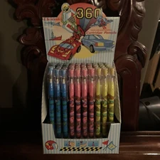 RARE VINTAGE 80'S BENSIA ADVENTURE 360  POP A POINT PENCILS DISPLAY 50 PENCILS