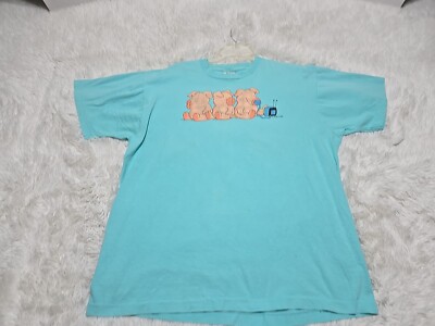 Jim Benton 3 Little Pigs Plug TV XL Shirt Lt Blue Made USA Single-Stitch Flaws*