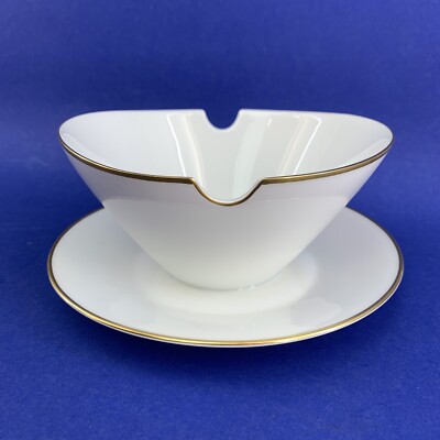 Rosenthal Classic Rose White Gold Rim Gravy Boat Under Plate Porcelain Germany ￼
