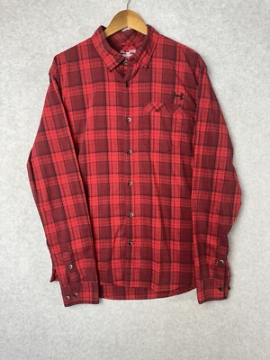 Under Armour Red Black Plaid Button Up Long Sleeve Cold Gear XL PERFORMANCE EUC
