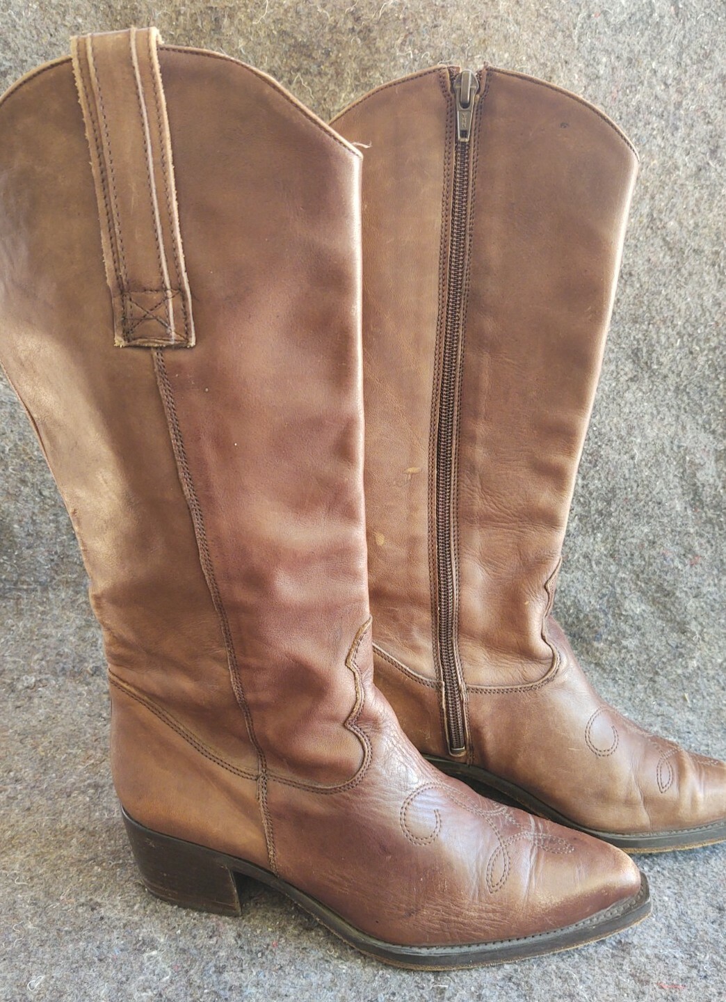 Euroflex distressed Brown Leather square tip side zip cowboy Boots 7.5 Italy