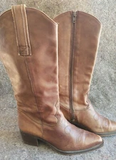 Euroflex distressed Brown Leather square tip side zip cowboy Boots 7.5 Italy