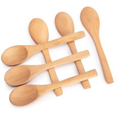 6 PCS 6 Inches Small Wooden Spoons for Eating Honey Coffee Tea Jam Salts