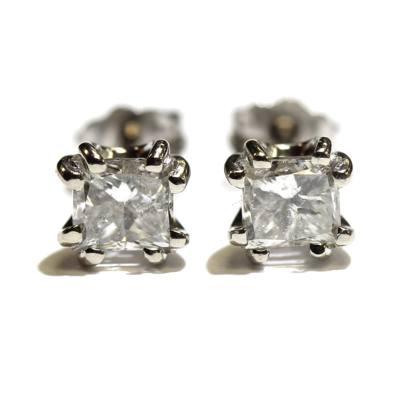 14k white gold 1.17ct SI3 I3 I Top Light Brown princess diamond U Prong earrings