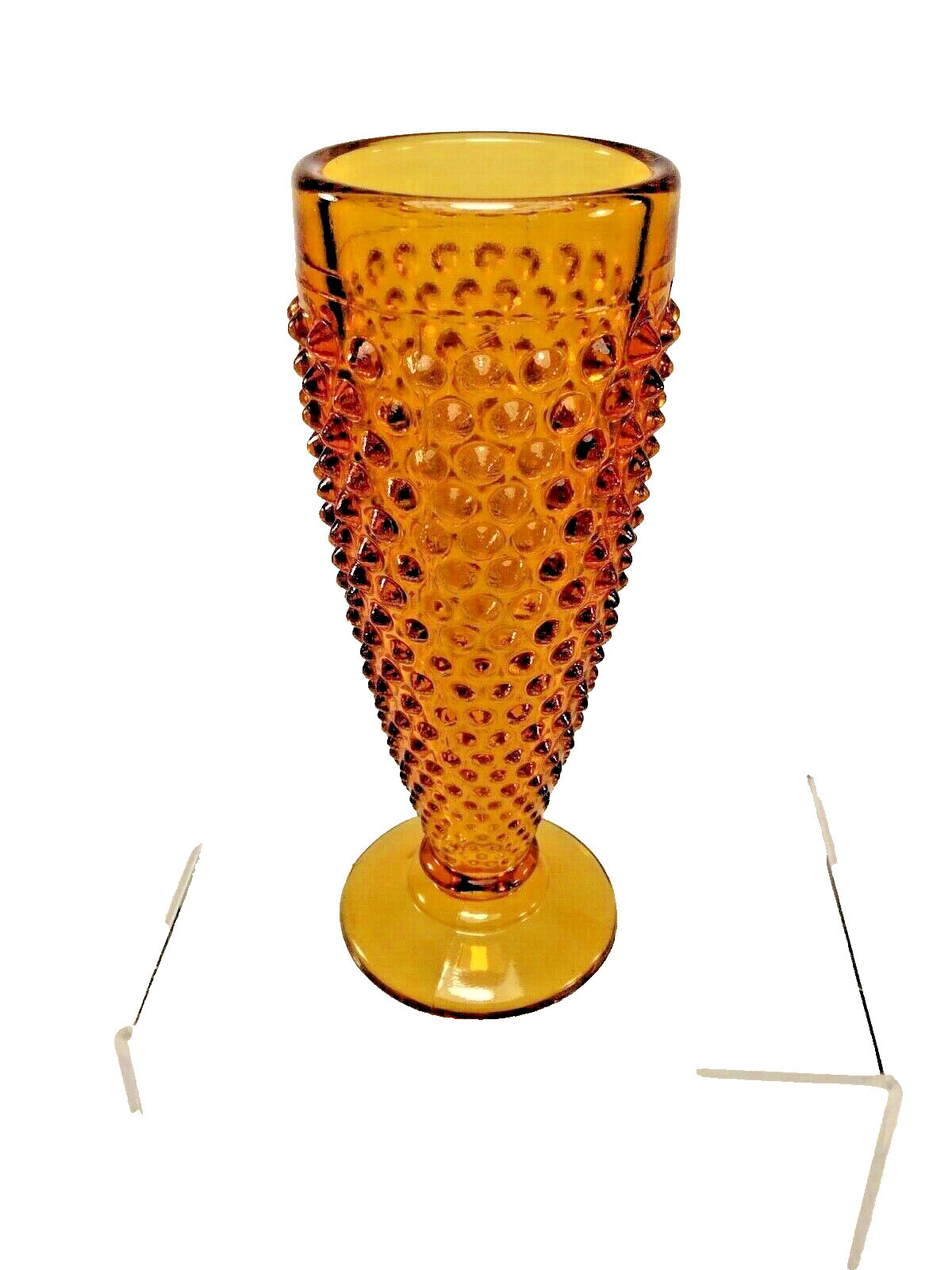 Vintage, LE Smith, 6-3/4" Amber Glass Hobnail Bud Vase
