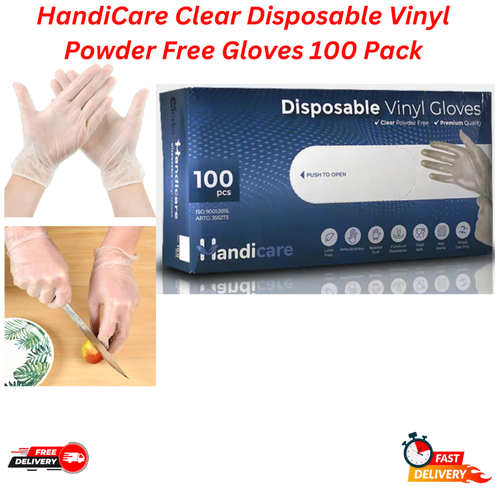 100 Pcs Handicare Disposable Vinyl Gloves Examination Powder Latex Free