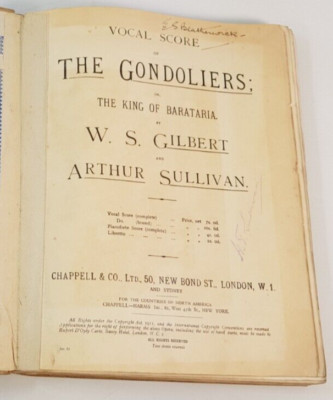 The Gondoliers The King of Barataria Vocal Score W S Gilbert & Arthur Sullivan