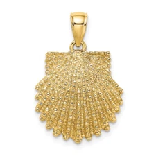 10K Yellow Gold 2-D Beaded Scallop Shell Pendant