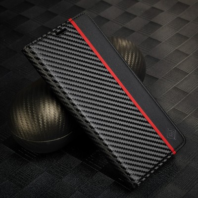 For iPhone 16 Pro Max 15 14 12 11 7 Carbon Fiber Leather Wallet Flip Stand Case