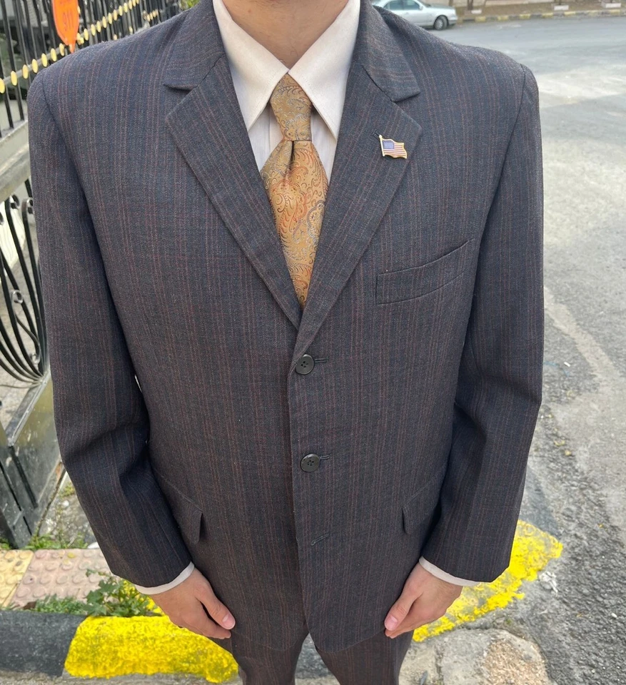 Traje a rayas clásico a medida vintage años 60 todo estambre 3 botones Foto 2 de 4