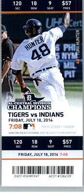 Cleveland Indians vs Detroit Tigers 7/18/2014 Full Ticket - Tori Hunter