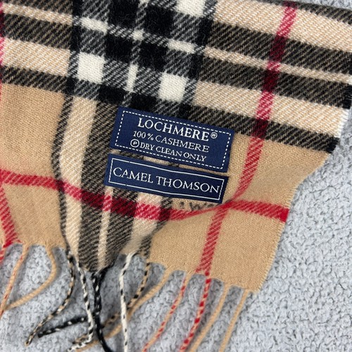 Lochmere Cashmere Scarf Camel Thomson Check Tartan Winter Warmer - Picture 2 of 7