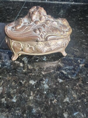 Antique Trinket Box. floral pattern. plated cast metal. Rare find. 