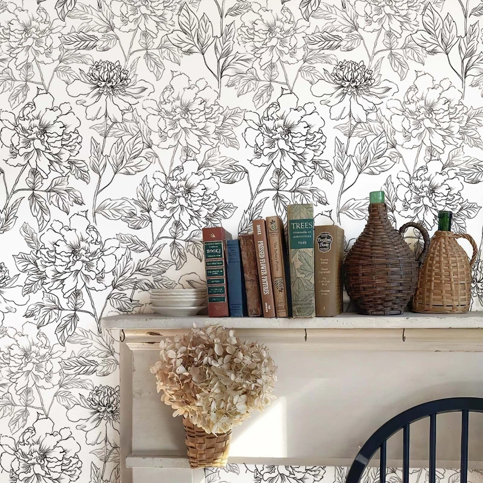 Jiffdiff Wallpaper Blooming Huge Peony Floral Sticker Peel and Stick Wall Panel - Image 2 of 4