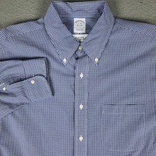 Brooks Brothers Shirt Mens 17 Blue Check Dress Button Up Long Sleeve