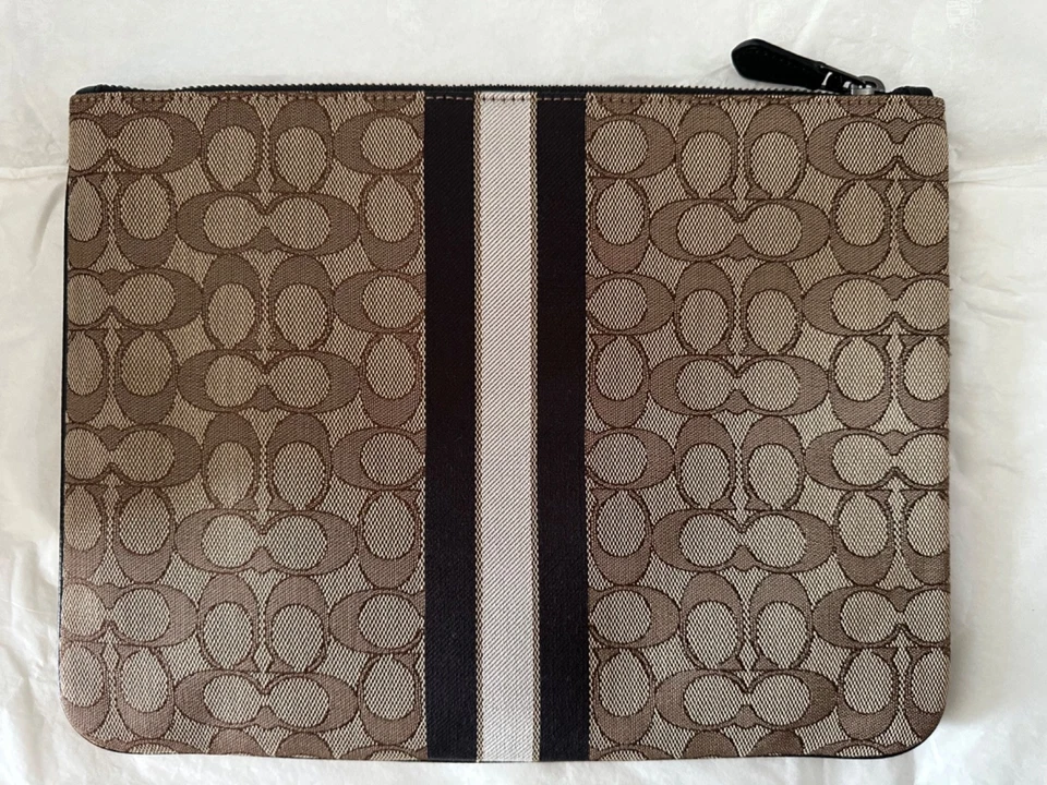 Coach Signature Striped Tablet iPad Sleeve Case Leather Khaki Canvas QBE7V NEW - Image 4 of 4