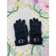 Luxury Italian Leather Cashmere Lined Gloves Black Size 6 1/2 Buckle Accent