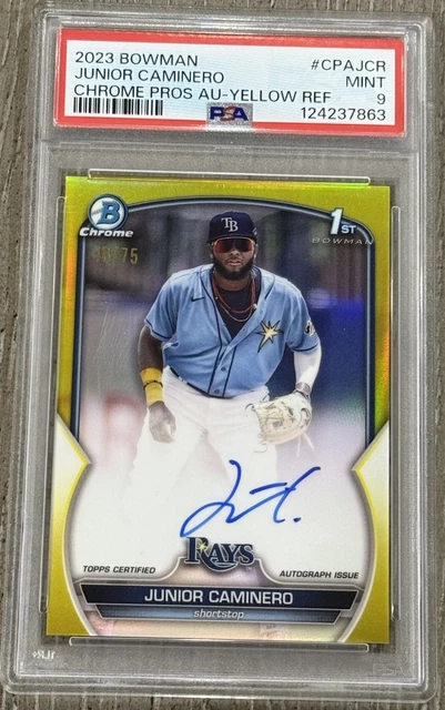 2023 Bowman Junior Caminero Chrome Yellow Refractor Auto /75 PSA 9 MINT