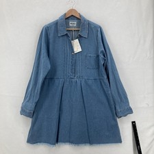 Show Me Your Mumu Denim Shirt Dress Womens XL Blue Louisiana Raw Hem Long Sleeve
