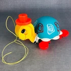 Vintage Fisher Price Pull Toy TIP TOE TURTLE No. 773 Bell & feet work 1962 Nice