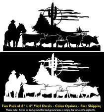 Cowboy Cattle Drive Cow Ranch Farm Desert Two Pack 8" x 4" Vinyl Decals Vehicles