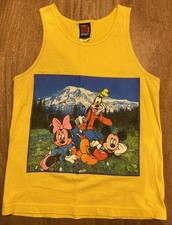 Vintage 90  s Mickey Unlimited Disney Yellow Tank W/Mickey, Donald, Mini  Goofy.