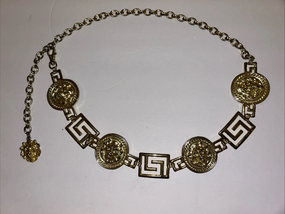 Cinturón de cadena chapado en tono dorado cabeza de león Versace vintage talla M-L 42 pulgadas Foto 2 de 4