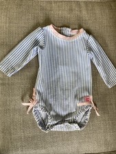 Ruffle Butts Baby Girls' Seersucker Long Sleeve Rash Guard Swimsuit 3-6m