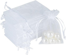 100pcs Mini Organza Jewelry Bags 2x3 inch, Little White Mesh Drawstring Gift Pou
