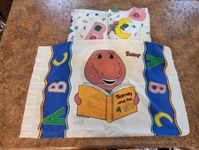 Vintage 1993 Barney Twin Size Flat, Fitted,  Pillow Case ABC's Set by Lyons