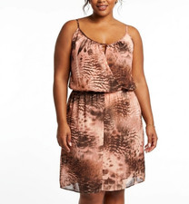 LYS Earthy Abstract Animal Print Wrap Front Cami Asymetrical Midi Dress Size 3X